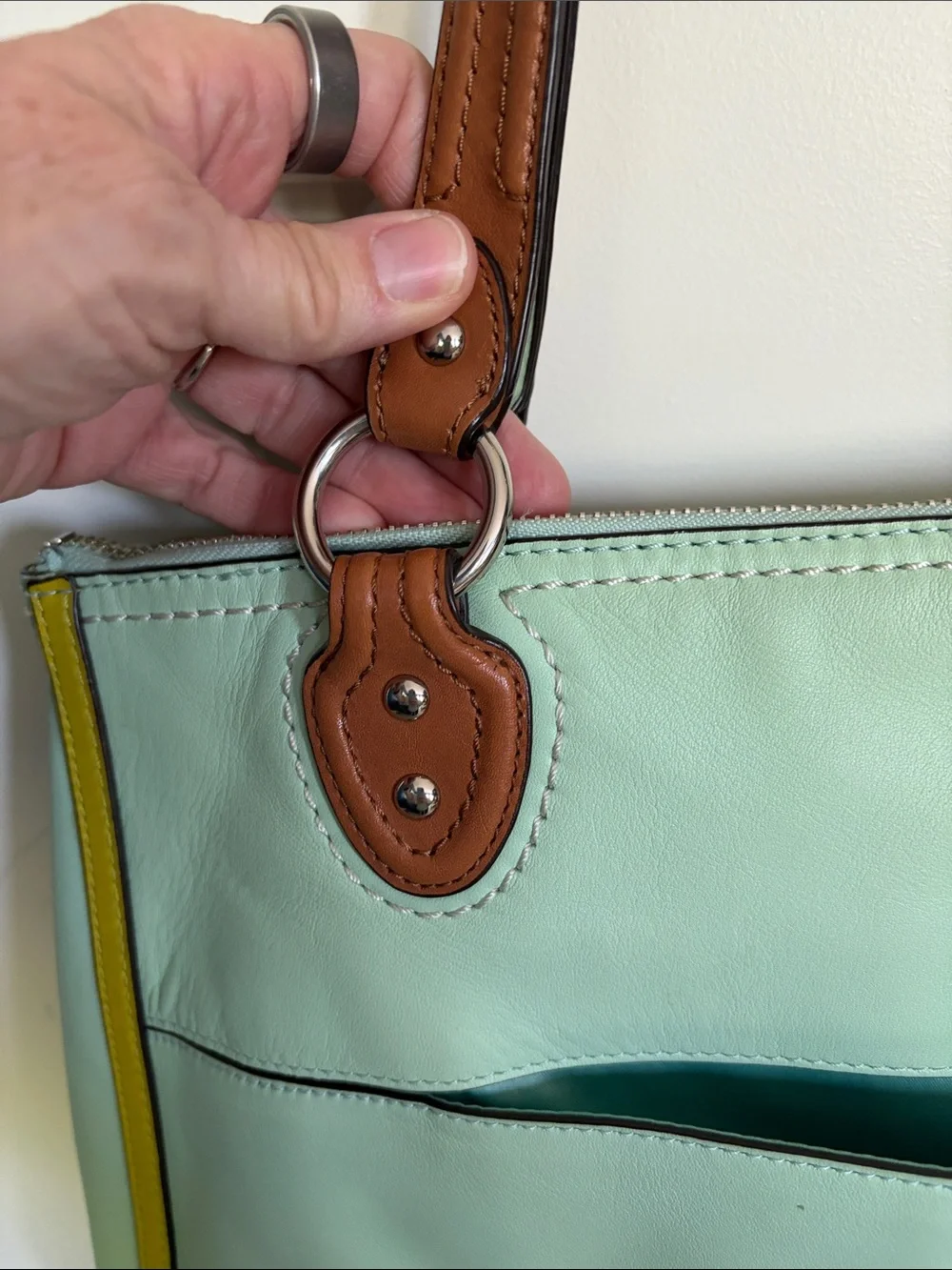 RARE Coach Hallie color block shoulder bag in aqua blue and lime green - Picture 10 of 16